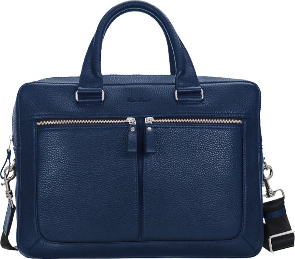 Кожаная мужская сумка для документов формата А4 синего цвета Issa Hara (21183)