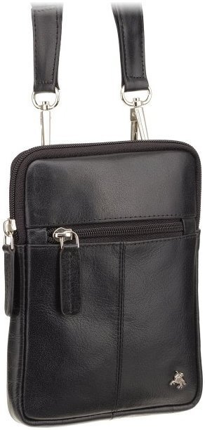 Миниатюрная мужская плечевая сумка из натуральной кожи черного цвета Visconti Remi 69192