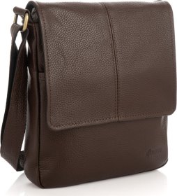 Классическая мужская сумка через плечо из коричневой кожи флотар с клапаном TARWA (21674)