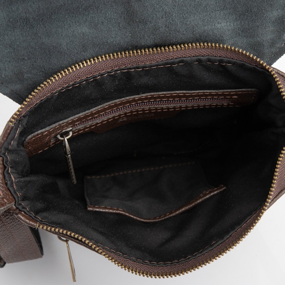 Классическая мужская сумка через плечо из коричневой кожи флотар с клапаном TARWA (21674)