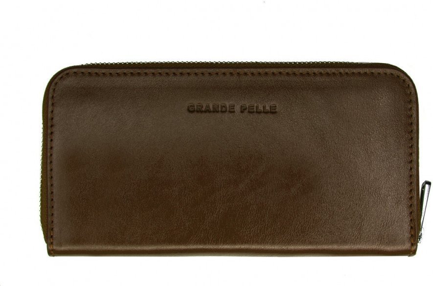 Коричневый полностью кожаный кошелек на молнии Grande Pelle (13094)