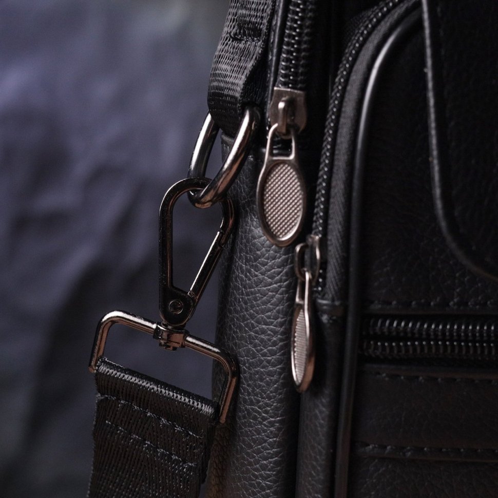 Мужская небольшая кожаная сумка-барсетка в классическом черном цвете Vintage (2421396)