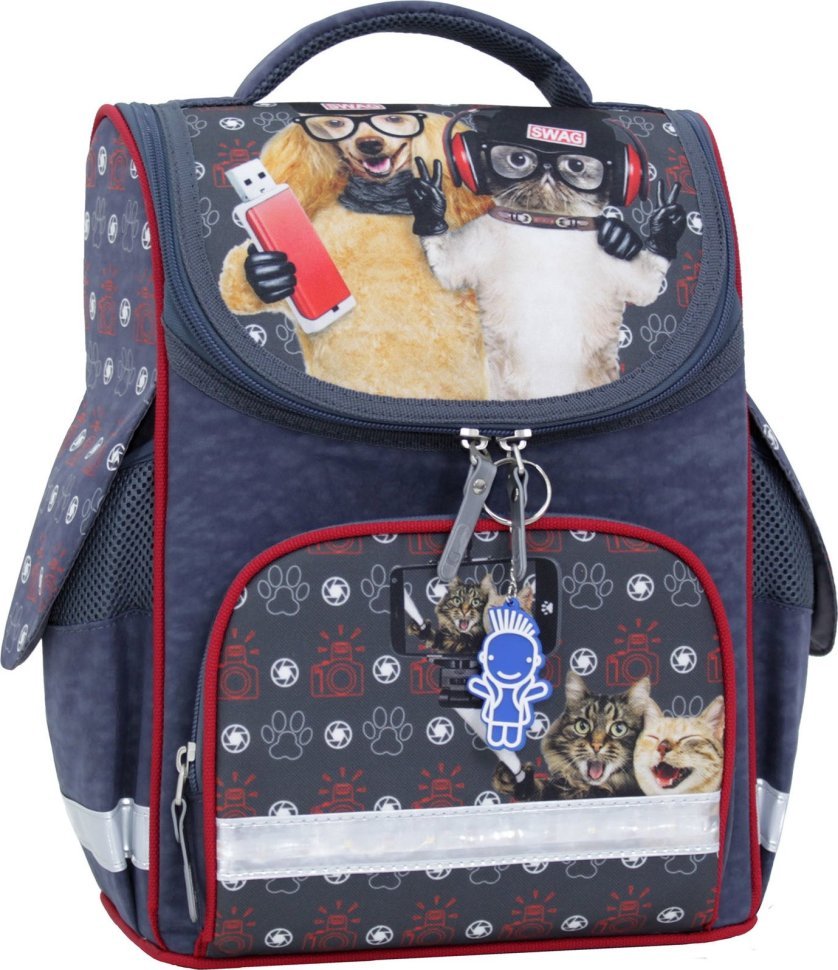 Серый каркасный рюкзак для школы из прочного текстиля с животными Bagland 53393