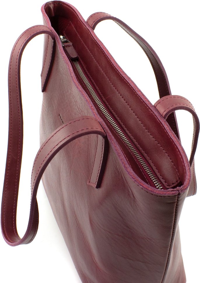 Женская сумка-шоппер из итальянской кожи среднего размера в цвете марсала Grande Pelle (19070)