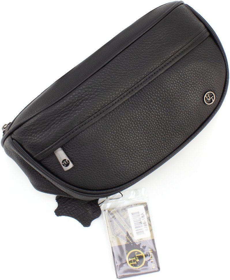 Мужская вместительная кожаная сумка на пояс черного цвета H.T. Leather (64293)