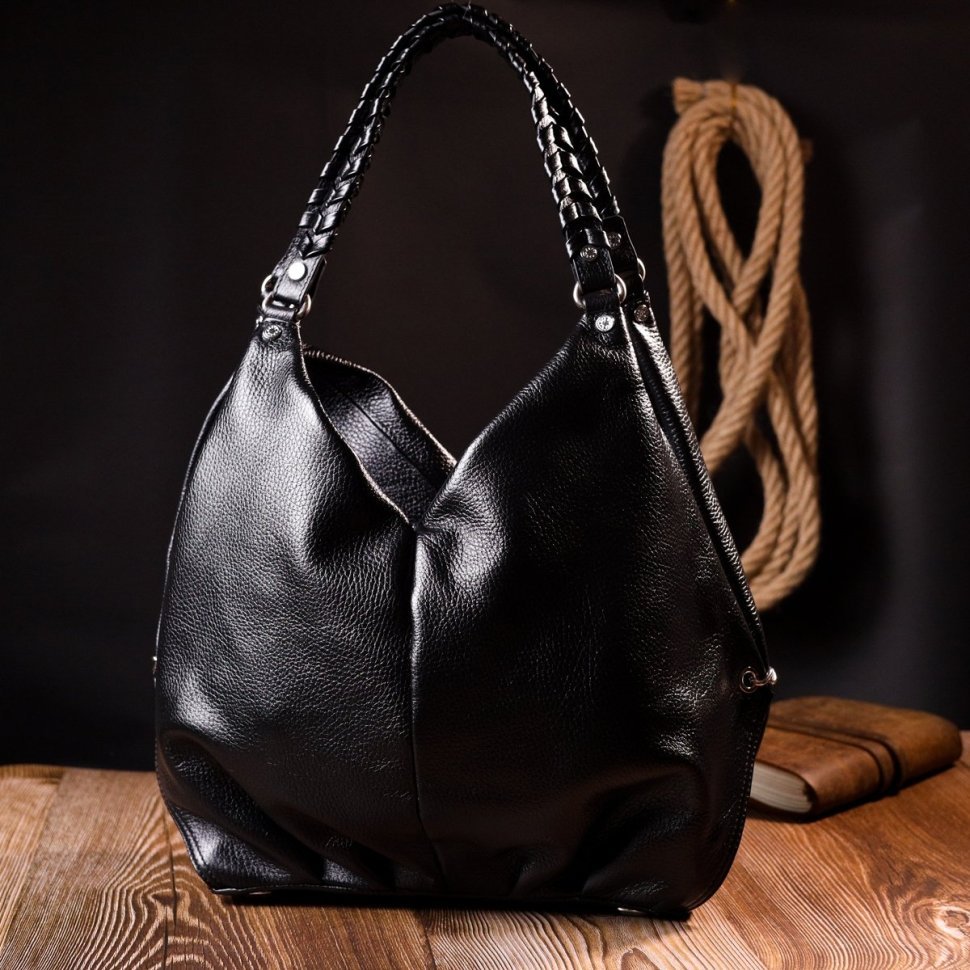 Повседневная женская сумка черного цвета из натуральной кожи с двумя ручками KARYA (2420879)