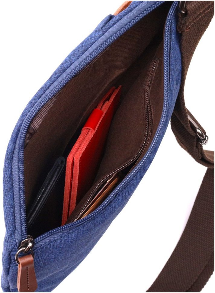 Мужская сумка-слинг среднего размера из синего текстиля Vintage 2422199