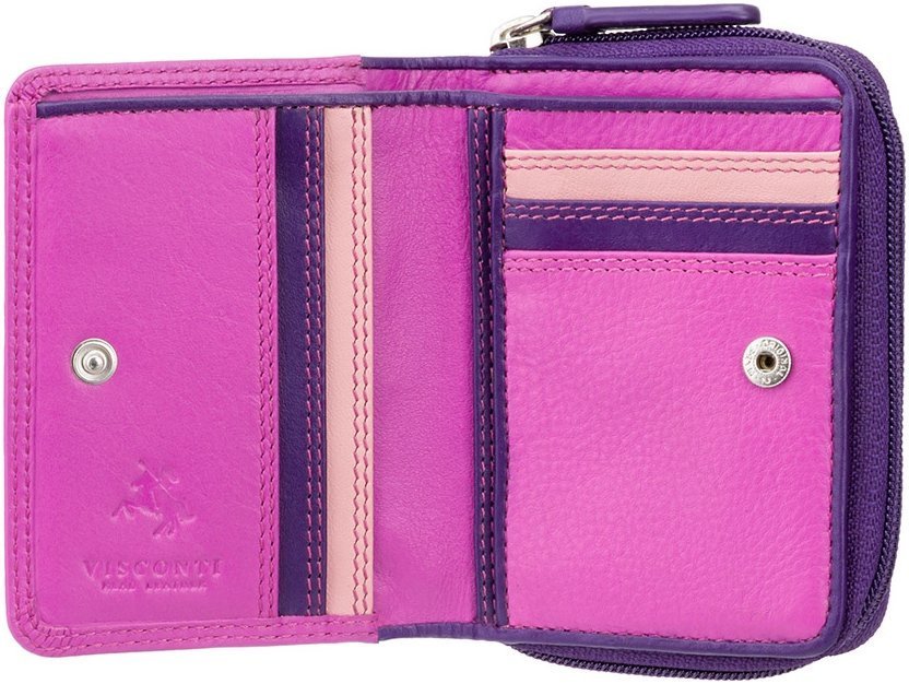 Маленький розово-фиолетовый женский кошелек из высококачественной кожи с RFID - Visconti Hawaii 68793