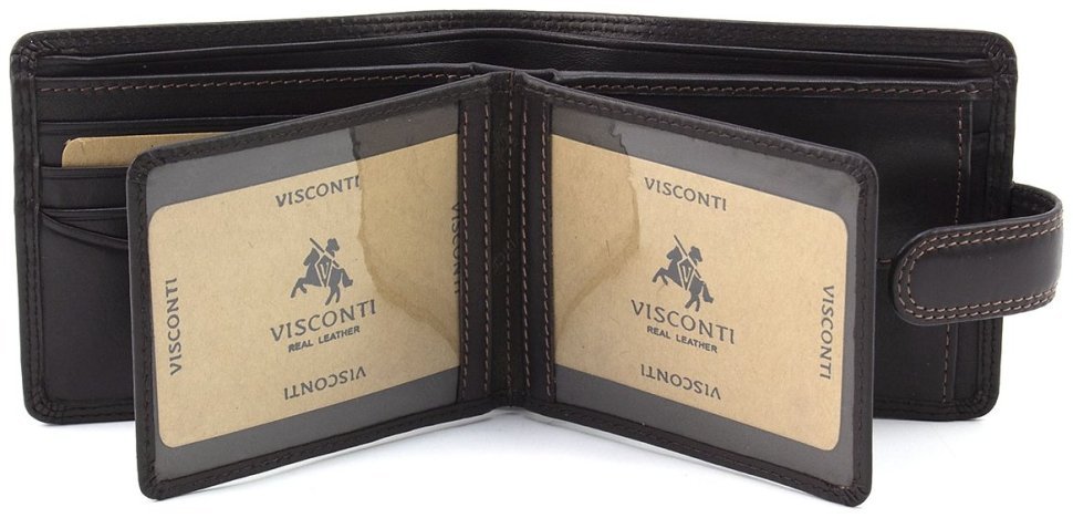 Мужское портмоне из гладкой кожи коричневого цвета с хлястиком на кнопке и RFID-защитой - Visconti 68893