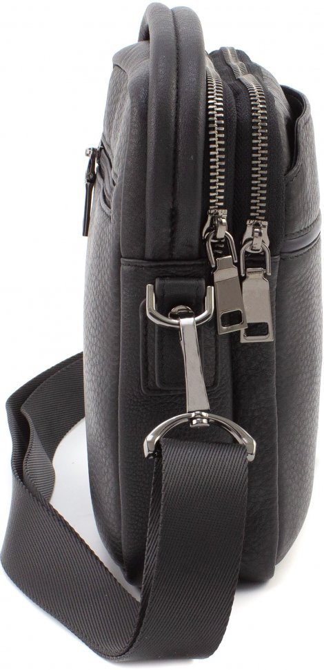 Кожаная мужская сумка-барсетка черного цвета с ручкой H.T Leather (11509)