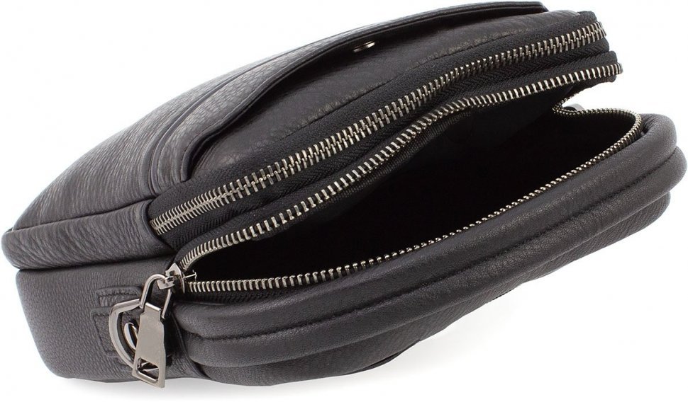 Кожаная мужская сумка-барсетка черного цвета с ручкой H.T Leather (11509)