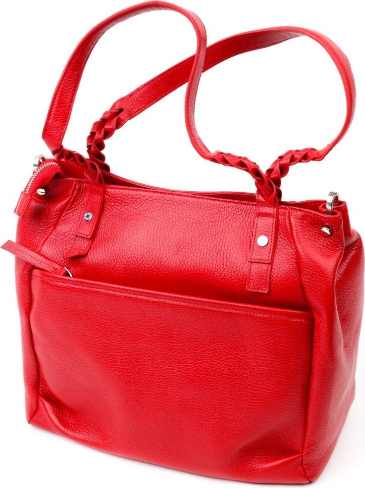 Яркая повседневная женская сумка из зернистой кожи красного цвета KARYA (2420880)