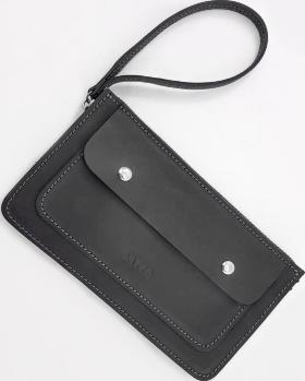 Функциональный кожаный мужской клатч черного цвета VATTO (11836)