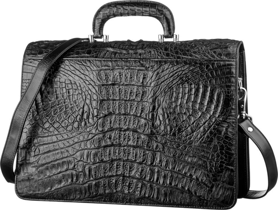 Черный мужской портфель из натуральной кожи крокодила CROCODILE LEATHER (024-18048)