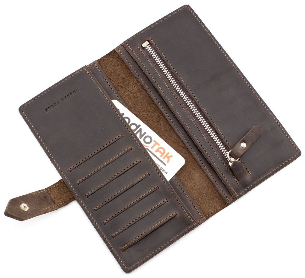 Темно-коричневый стильный кошелек ручной работы Grande Pelle (13014)