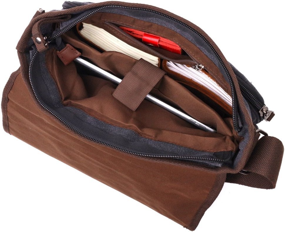 Черная мужская текстильная сумка для ноутбука 13 дюймов с одной лямкой Vintage 2422200