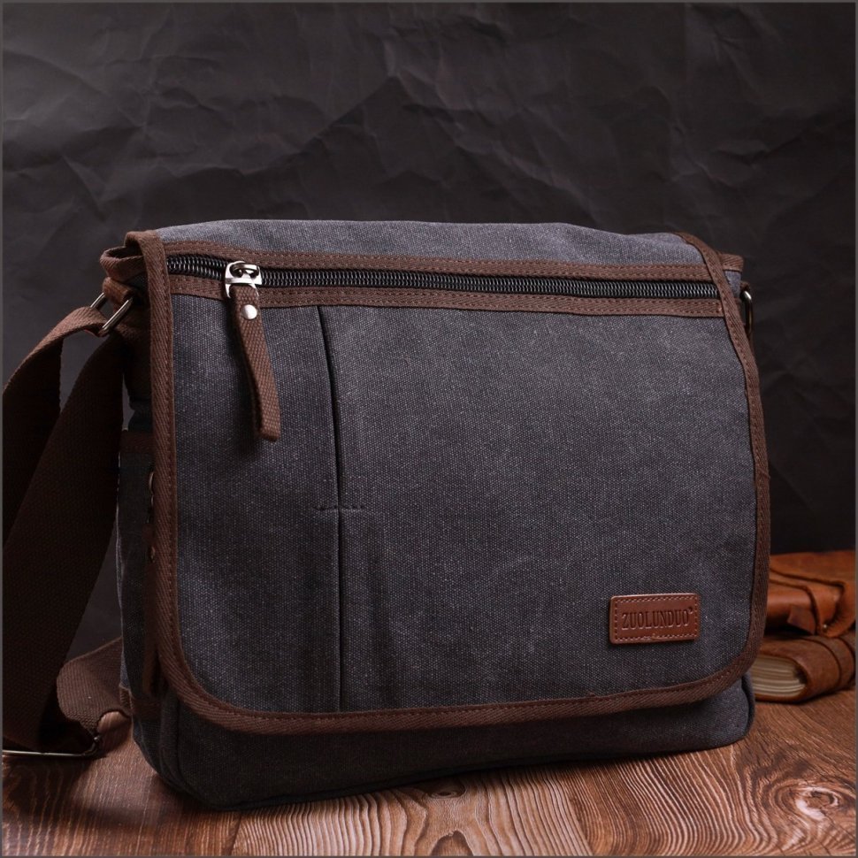Черная мужская текстильная сумка для ноутбука 13 дюймов с одной лямкой Vintage 2422200
