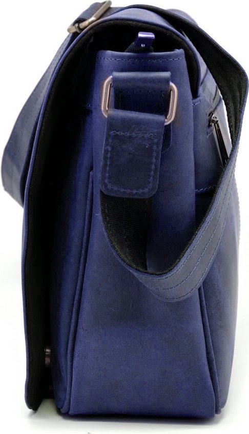 Мужская синяя сумка-мессенджер через плечо из кожи крейзи хорс - TARWA (21688)