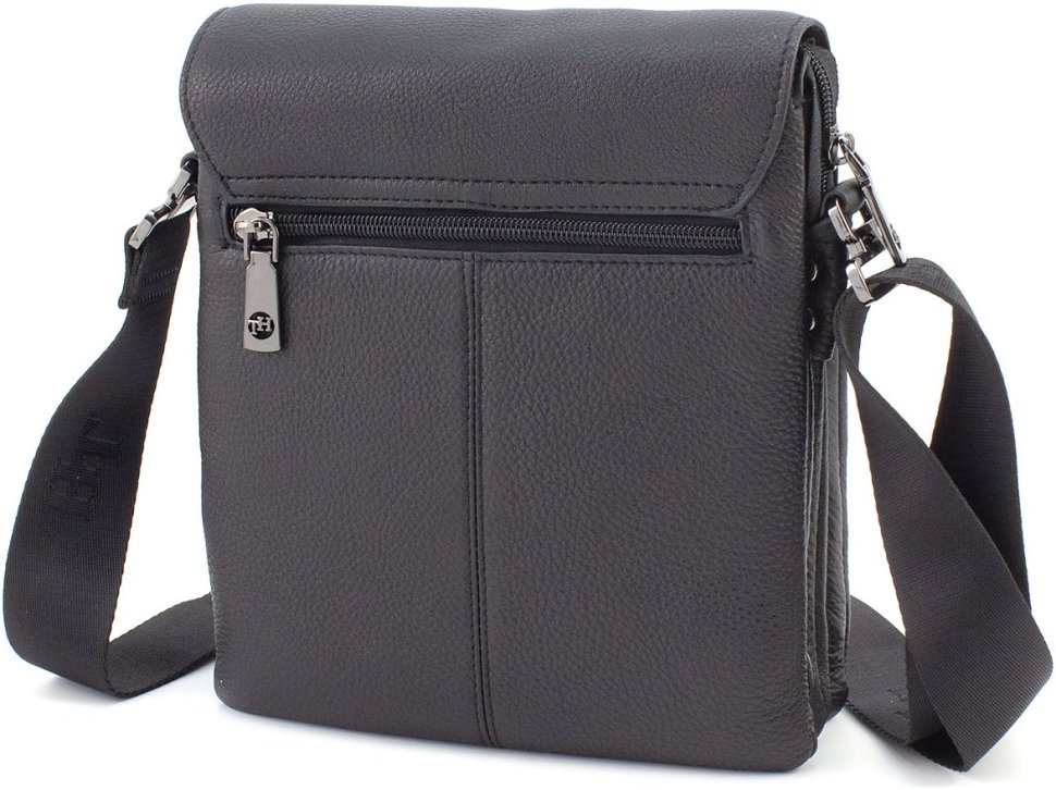 Мужская сумка через плечо из высококачественной натуральной кожи черного цвета H.T. Leather (63395)