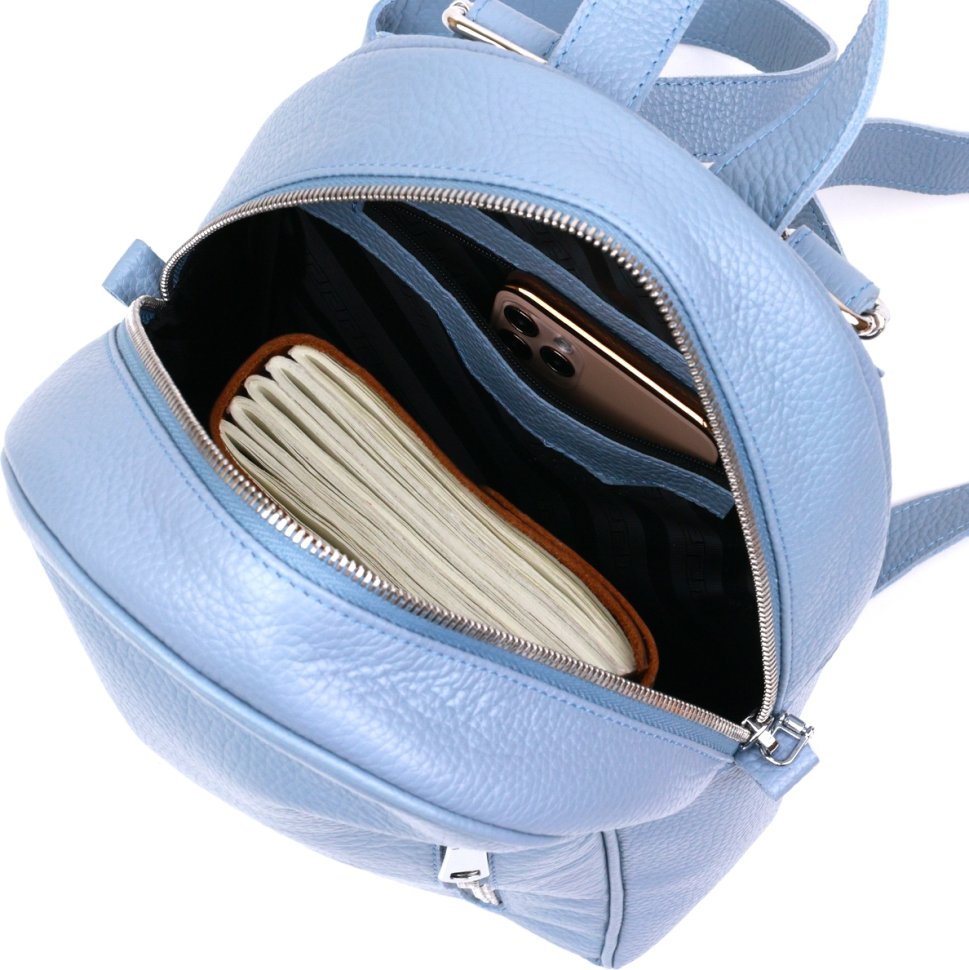 Голубой женский рюкзак из натуральной кожи с фиксацией на молнию Shvigel (16318)