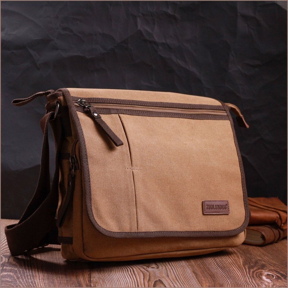 Коричневая мужская сумка из текстиля для ноутбука 13 дюймов Vintage 2422201