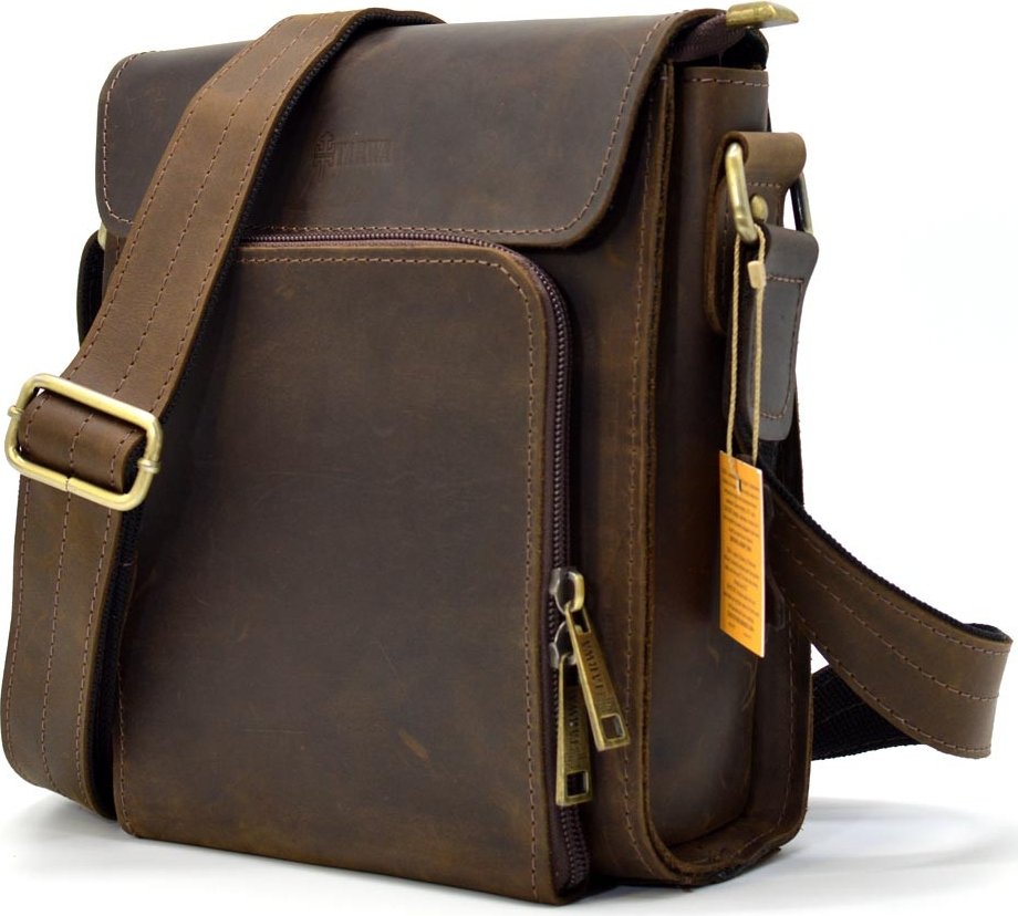 Винтажная мужская сумка на плечо из натуральной коричневой кожи TARWA (21702)