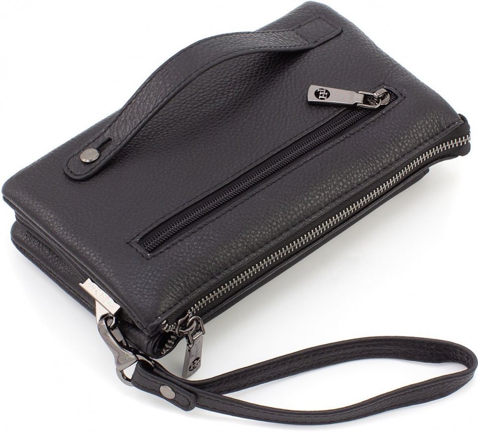 Черная горизонтальная мужская сумка-клатч из качественной кожи на молнии H.T Leather (18267)