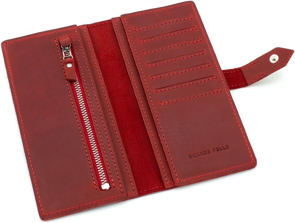 Женский красный кошелек ручной работы Grande Pelle (13016)