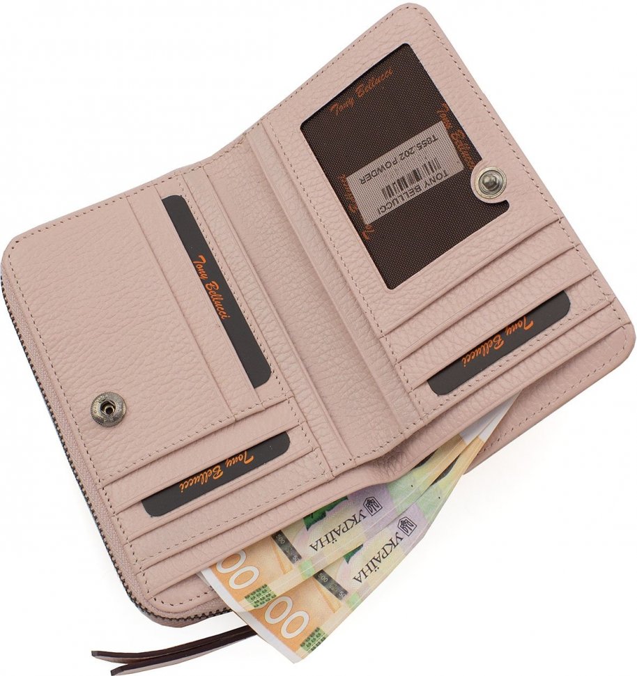 Бледно-розовый женский кошелек из качественной кожи с монетницей Tony Bellucci (12482)