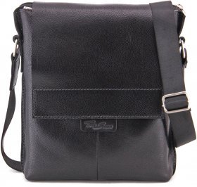 Мужская наплечная сумка-планшет из натуральной кожи черного цвета Tom Stone (10997) - 2