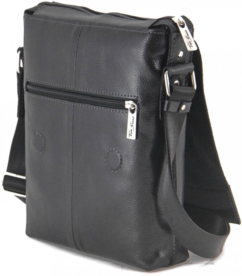 Мужская наплечная сумка-планшет из натуральной кожи черного цвета Tom Stone (10997)