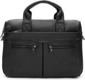 Mужская качественная кожаная сумка под ноутбук и документы черного цвета Ricco Grande (21915)