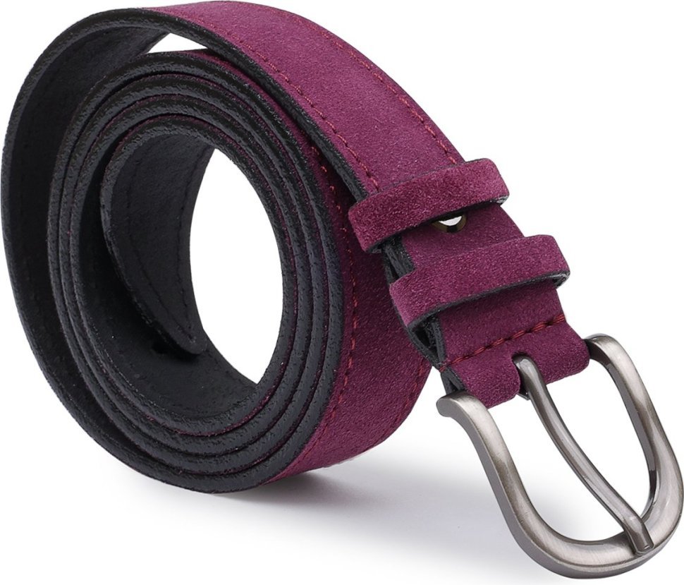 Узкий замшевый женский ремень фиолетового цвета Vintage (2420792)