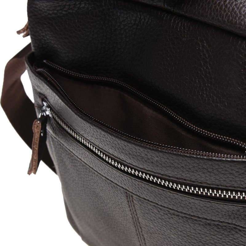 Мужская кожаная сумка-планшет коричневого цвета через плечо на молнии Keizer (21401)