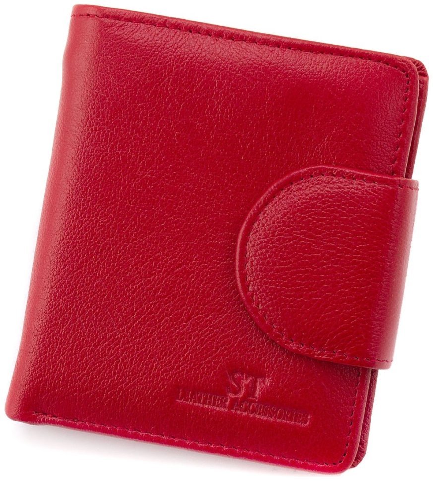 Небольшой женский кошелек из натуральной кожи красного цвета на кнопке ST Leather 1767297