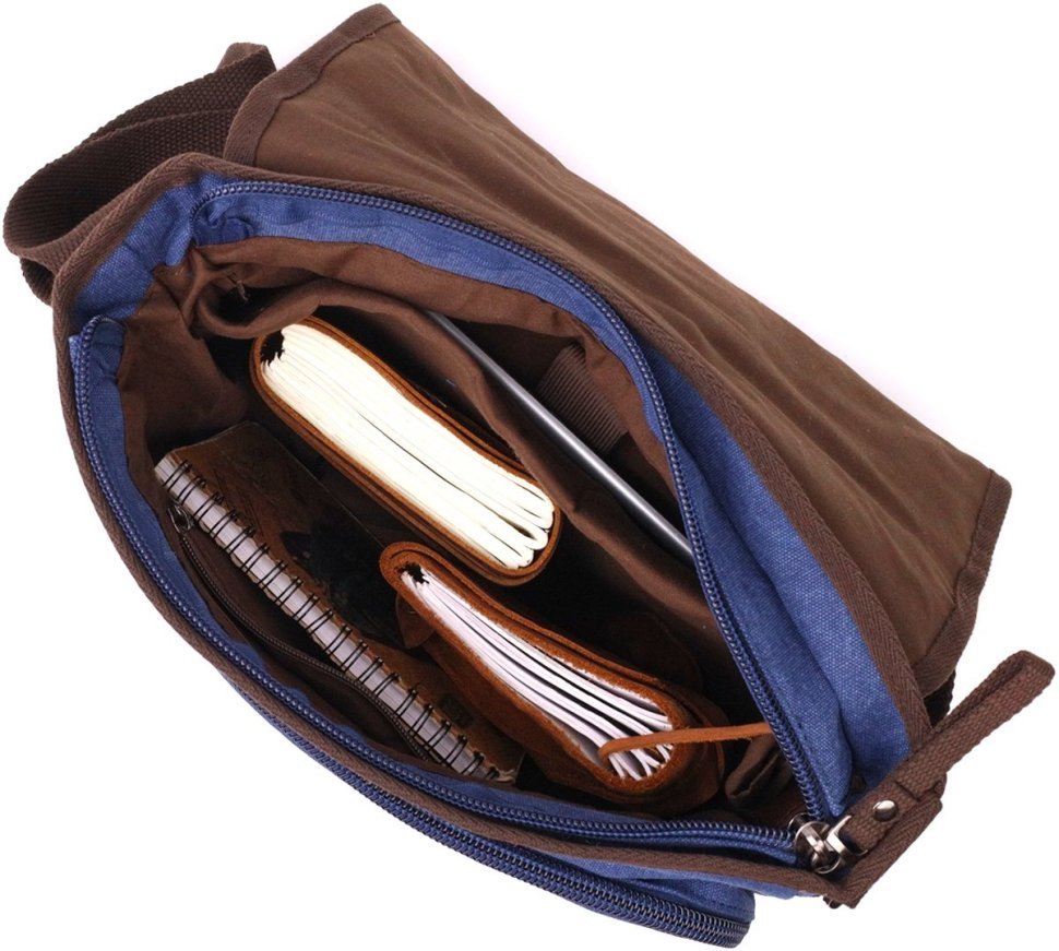 Текстильная мужская наплечная сумка синего цвета для ноутбука 13 дюймов Vintage 2422203