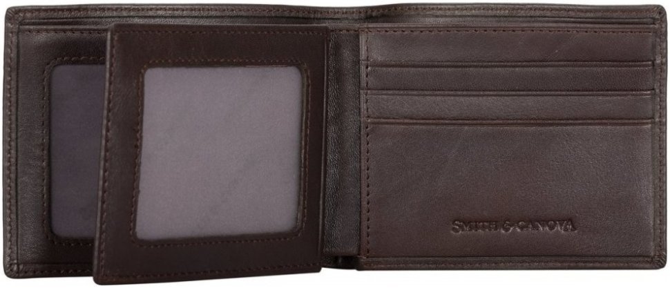 Коричневое мужское портмоне из натураотной кожи с застежкой-резинкой Smith&Canova Bowgett 69697