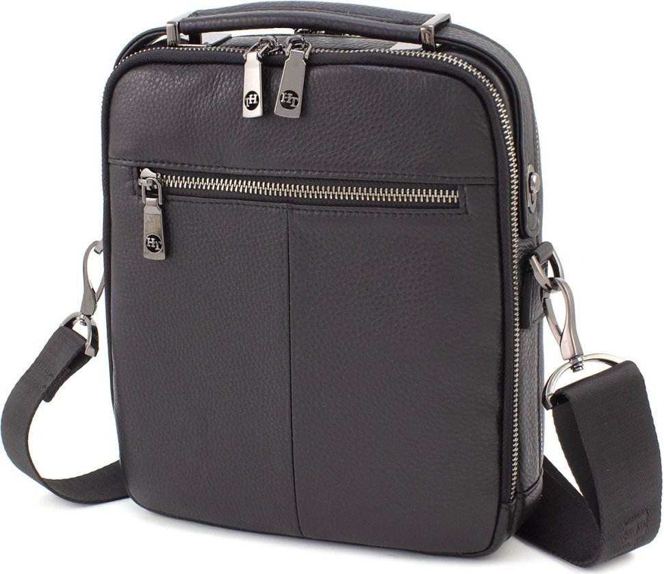 Вместительная мужская сумка-барсетка из натуральной фактурной кожи на две молнии H.T Leather (62198)