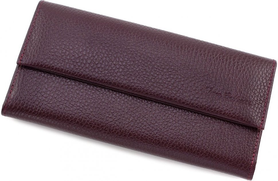 Просторный кожаный кошелек марсалового цвета с двумя отделениями на кнопках Tony Bellucci (10820)