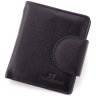 Компактный женский кошелек из натуральной кожи черного цвета с хлястиком на кнопке ST Leather 1767298 - 1