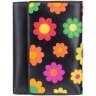 Стильный женский кожаный кошелек черного цвета с разноцветными цветами Visconti Paris 68898 - 1