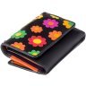 Стильный женский кожаный кошелек черного цвета с разноцветными цветами Visconti Paris 68898 - 3