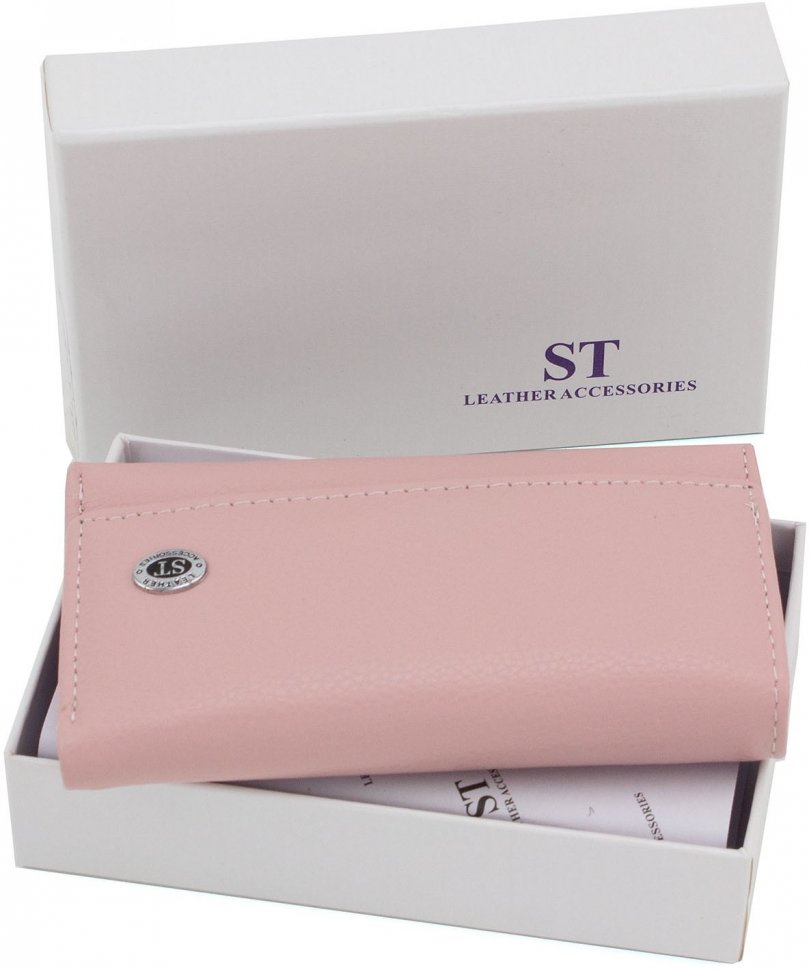 Женская вертикальная светло-розовая ключница из натуральной кожи ST Leather (14033)