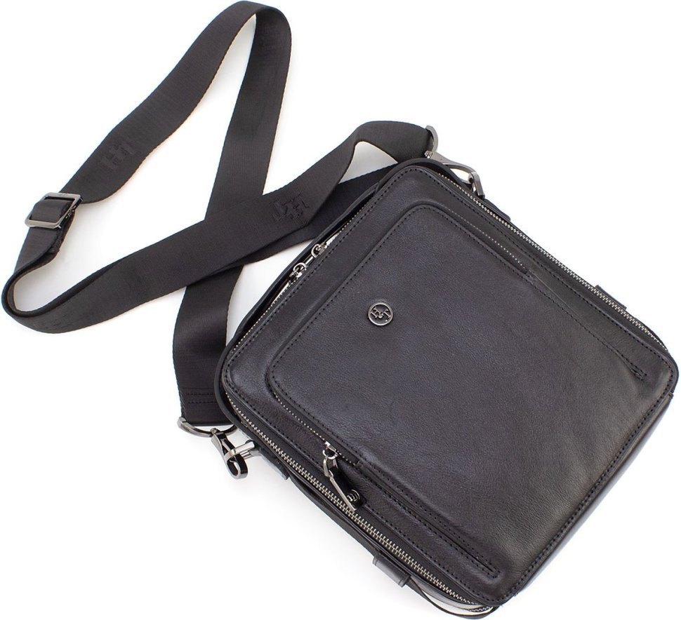 Мужская сумка-барсетка черного цвета из натуральной кожи на два отделения H.T Leather (62199)