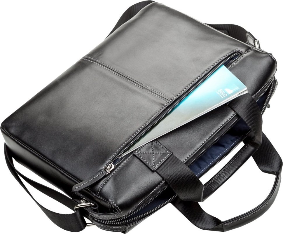 Черная мужская сумка под ноутбук и документы из гладкой кожи SHVIGEL (2411107)