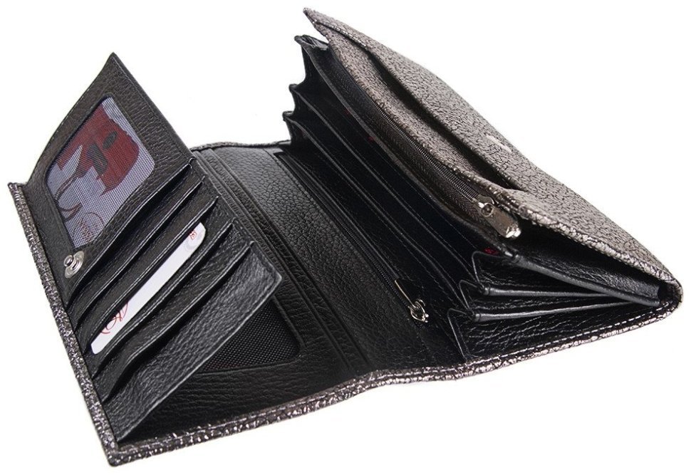 Серебристый женский кошелек из натуральной кожи с эффектом под трещинки Desisan 80200 фото №4 Серебристый женский кошелек из натуральной кожи с эффектом под трещинки Desisan 80200 modnotak фото №4