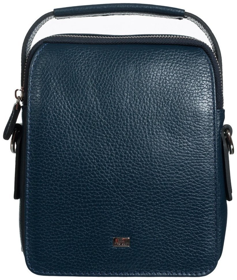 Мужская сумка-барсетка из фактурной кожи синего цвета на две молнии DESISAN 80300 фото №1 Мужская сумка-барсетка из фактурной кожи синего цвета на две молнии DESISAN 80300 modnotak фото №1