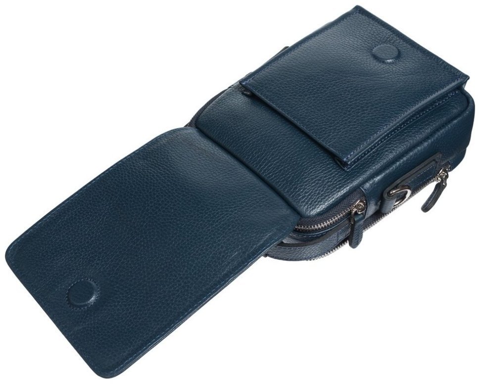 Мужская сумка-барсетка из фактурной кожи синего цвета на две молнии DESISAN 80300 фото №4 Мужская сумка-барсетка из фактурной кожи синего цвета на две молнии DESISAN 80300 modnotak фото №4