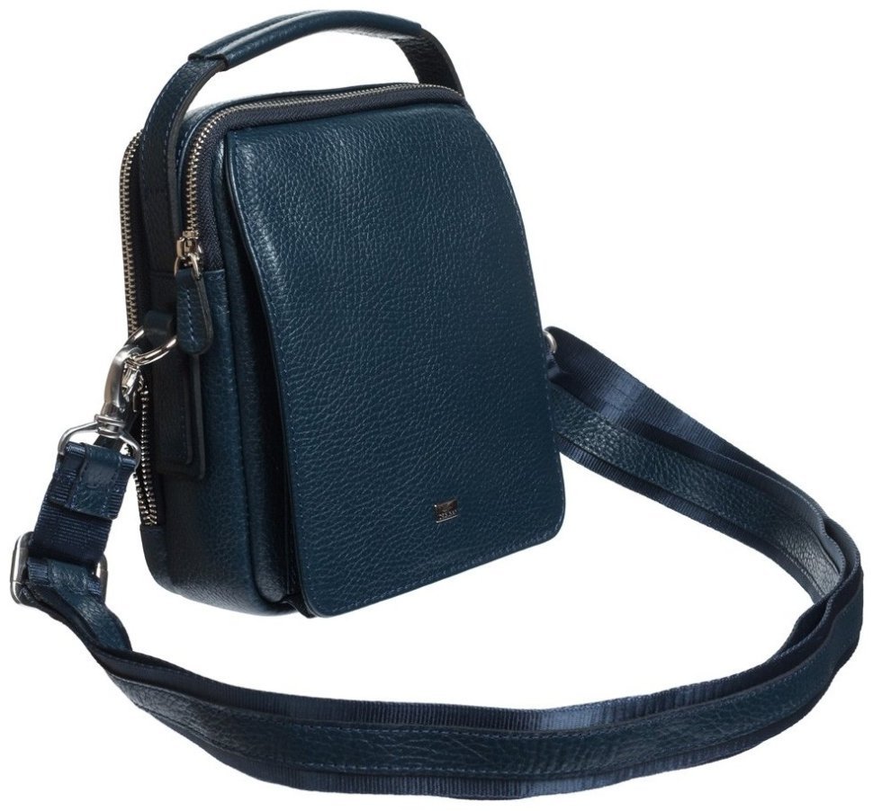 Мужская сумка-барсетка из фактурной кожи синего цвета на две молнии DESISAN 80300 фото №5 Мужская сумка-барсетка из фактурной кожи синего цвета на две молнии DESISAN 80300 modnotak фото №5