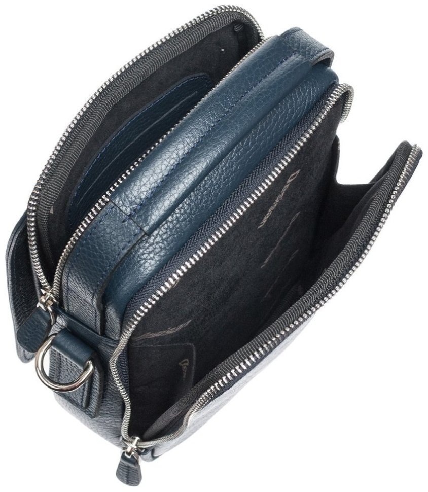 Мужская сумка-барсетка из фактурной кожи синего цвета на две молнии DESISAN 80300 фото №6 Мужская сумка-барсетка из фактурной кожи синего цвета на две молнии DESISAN 80300 modnotak фото №6